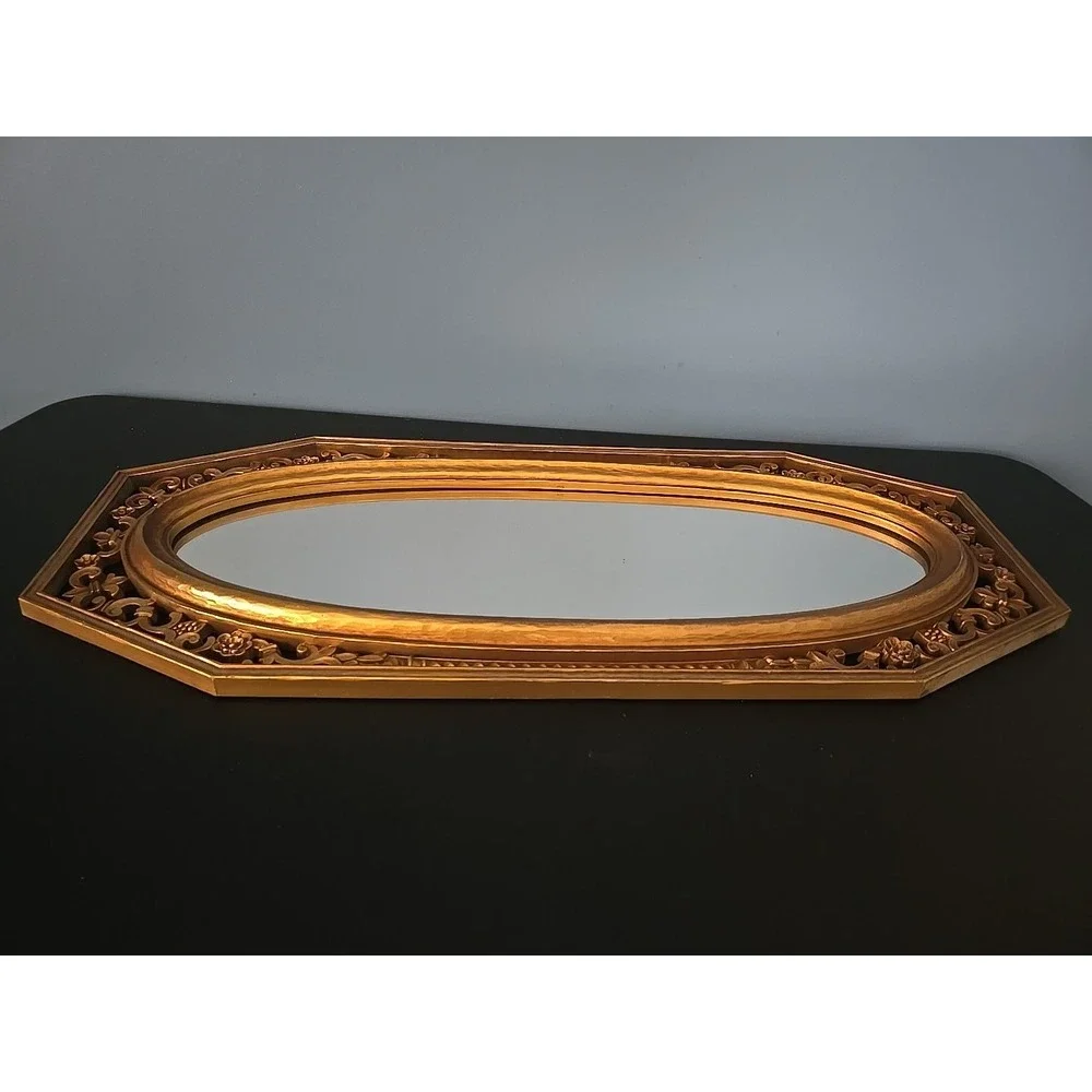 Vtg MCM Hollywood Regency Gold Octagon Wall Mirror Syroco Long Skinny Ornate '64